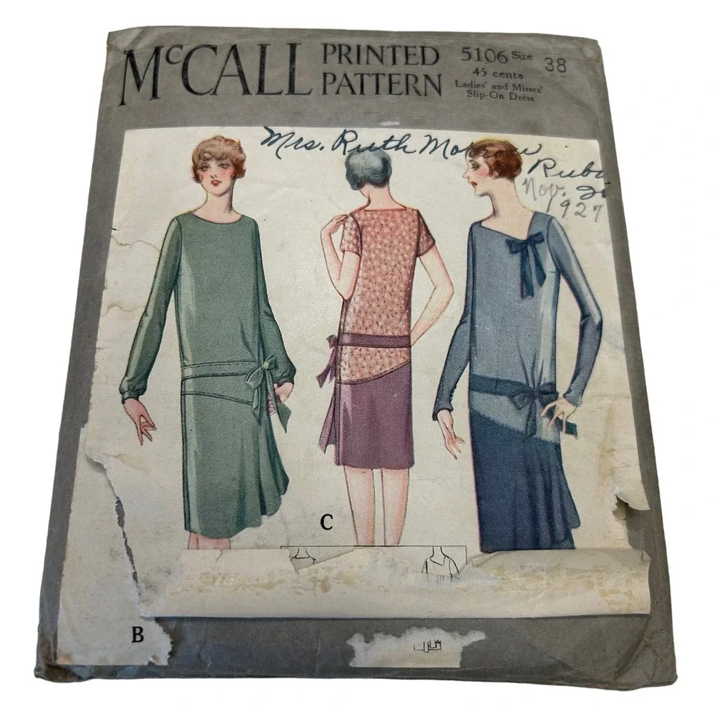 McCall Antique Early 1900's Pattern #5106 Ladies‎ Slip On Dress Size 38 HTF RARE